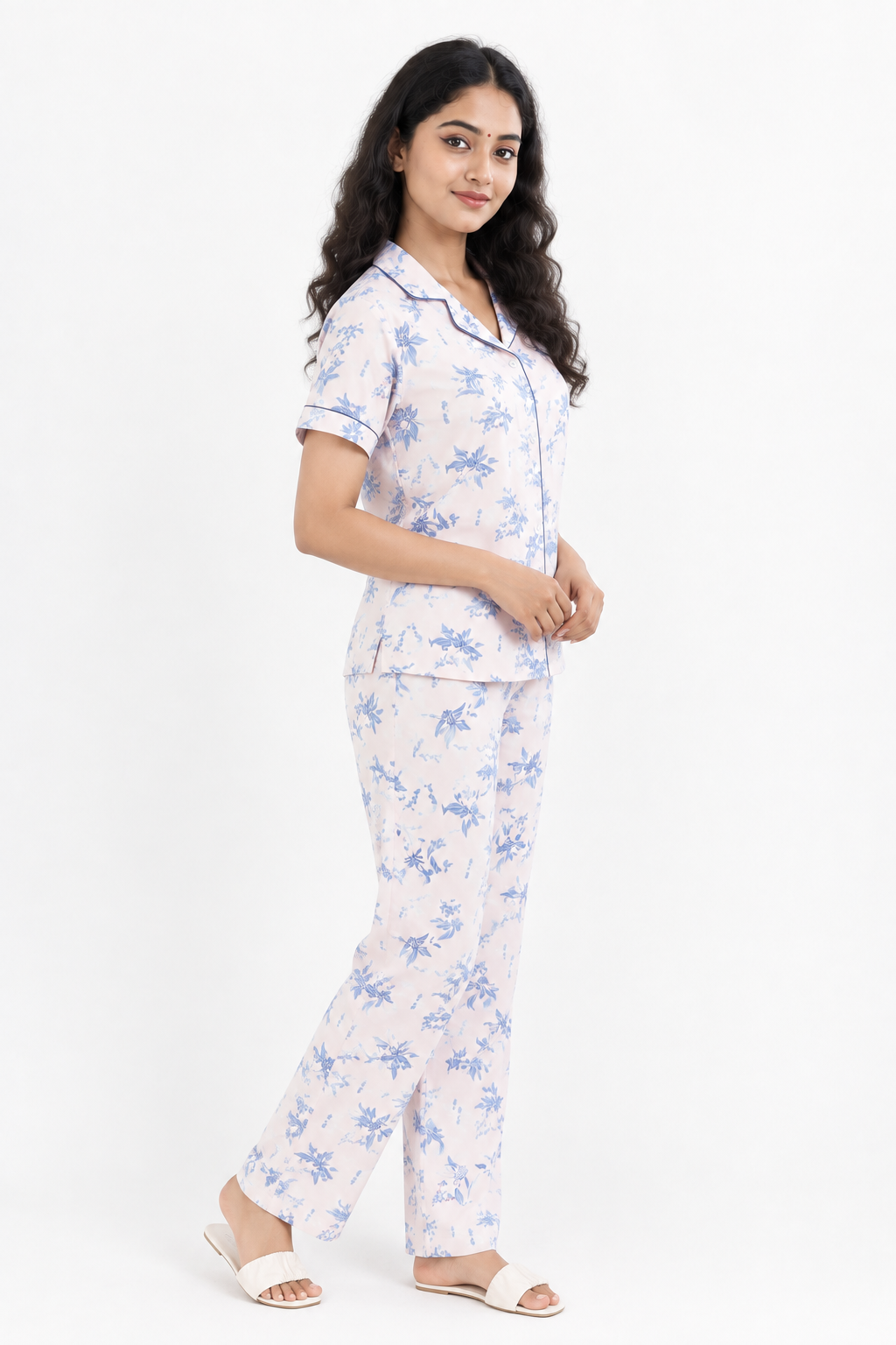 Pink Floral Cotton Pyjama Set